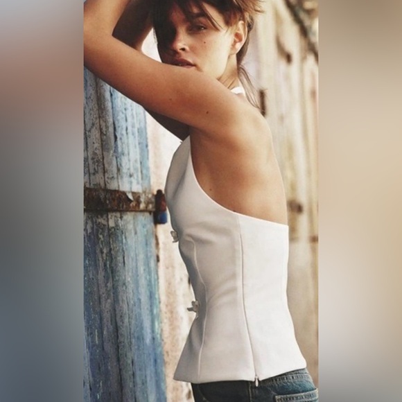 ZARA Bow Halter Top White • Minimalist Chic Euro Summer Vacation Top • M - Picture 4 of 9